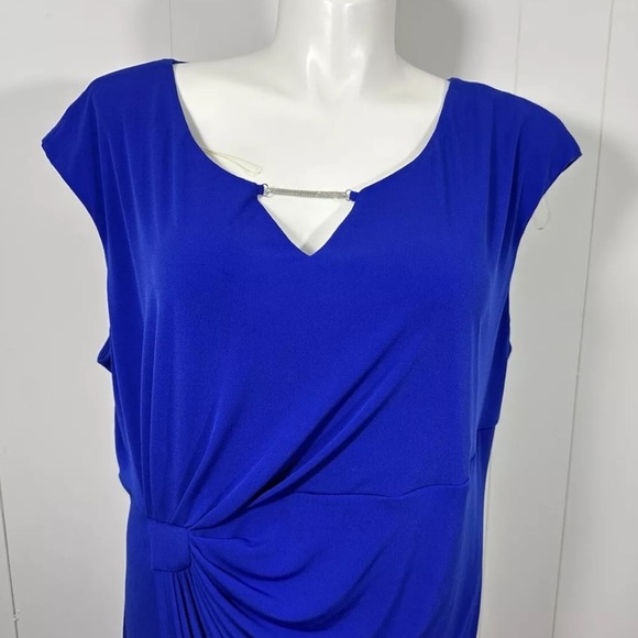 NEW CONNECTED APPAREL Plus 22W Blue Side Tab Pullover Cap Sleeve Sheath Dress - Picture 3 of 12